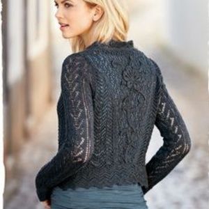 Cotton black lace crop shrug w/ floral knit design